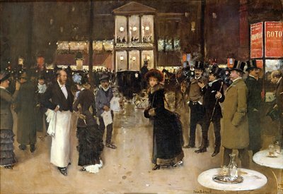 Der Boulevard bei Nacht, vor dem Théâtre des Variétés, ca. 1883 von Jean Beraud